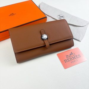 エルメス風 ドゴン ロング 長財布 トゴレザー調 オレンジ レディース メンズher615