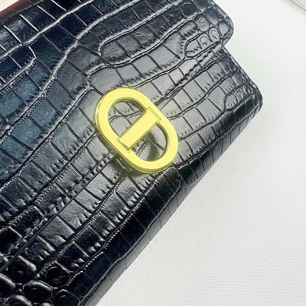 エルメス風 ルリ 三つ折り財布 アリゲーター型押し ブラック ゴールド金具 レディースher231