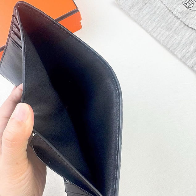 エルメス風 ルリ 三つ折り財布 アリゲーター型押し ブラック ゴールド金具 レディースher231