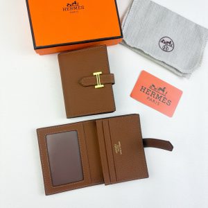 エルメス風 ベアン コンパクト 二つ折り財布 トゴレザー調 エトゥープ ゴールド金具her495