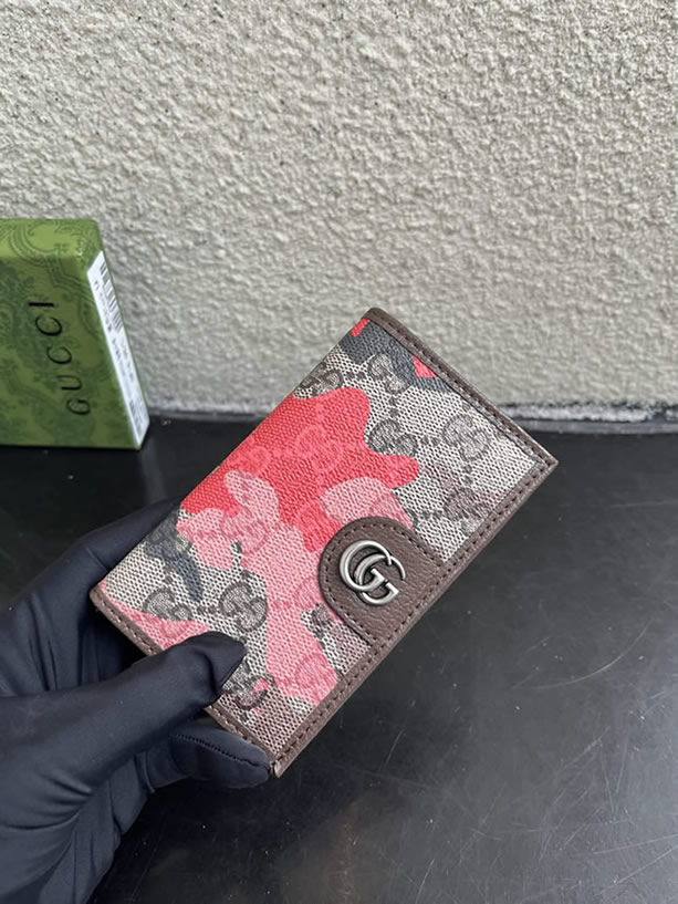 グッチ オフィディア ggスプリーム 迷彩柄 二つ折り カードケース ピンク guc834795