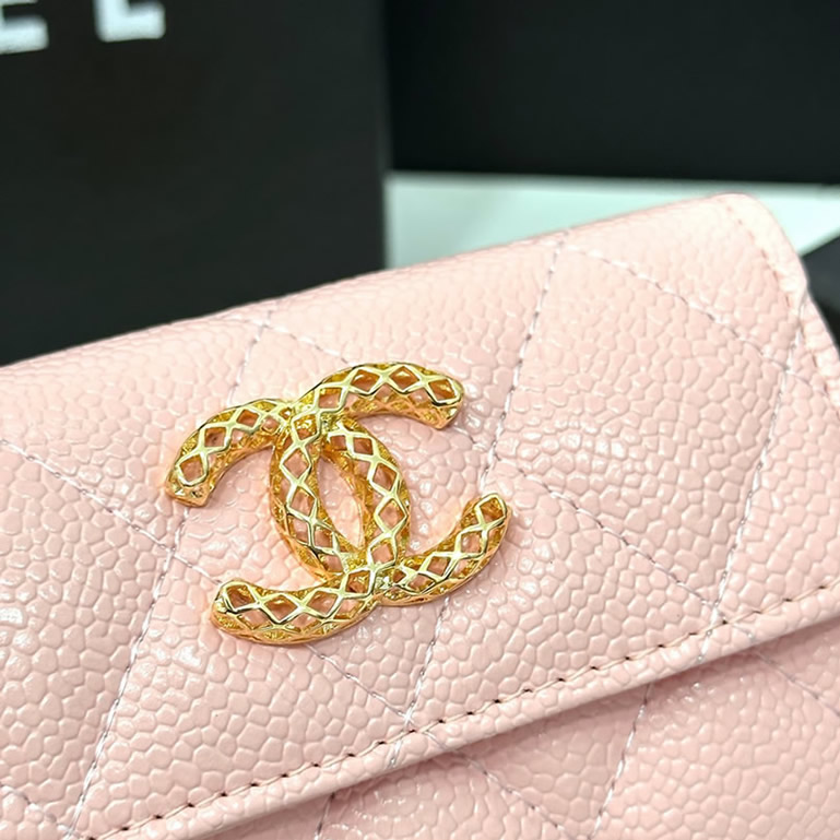 シャネル マトラッセ キャビアスキン 三つ折り財布 ピンク ゴールド金具 chg8003