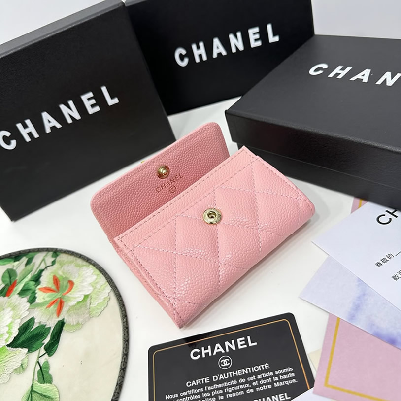 シャネル マトラッセ キャビアスキン 三つ折り財布 ピンク ゴールド金具 chg8003