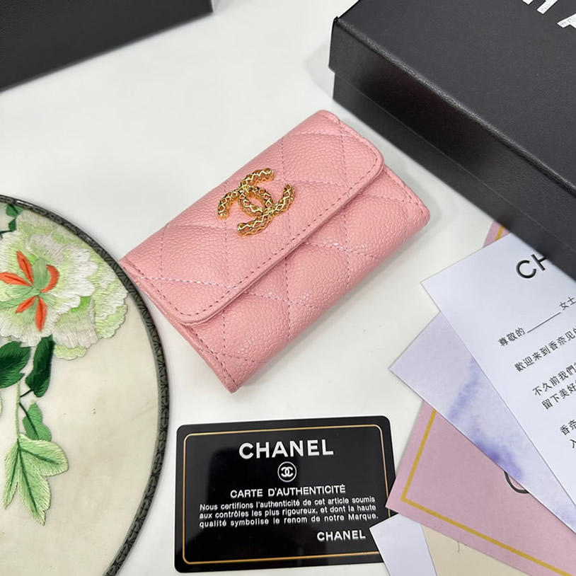 シャネル マトラッセ キャビアスキン 三つ折り財布 ピンク ゴールド金具 chg8003