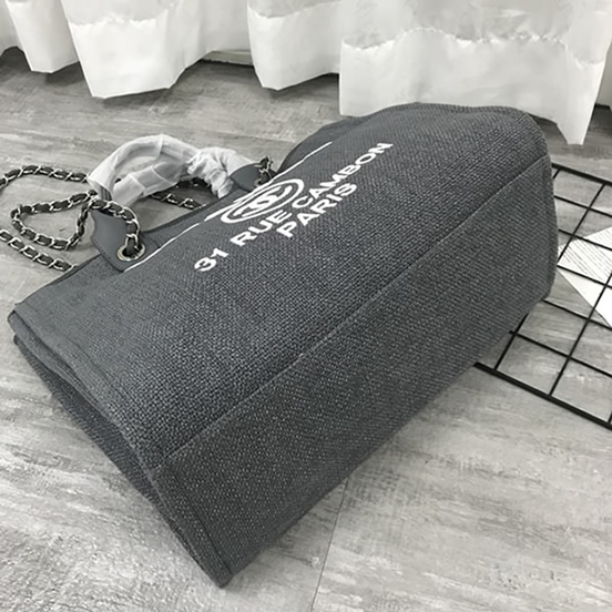 シャネル ドーヴィル ラージ トートバッグ グレー キャンバス シルバー金具 ch66942