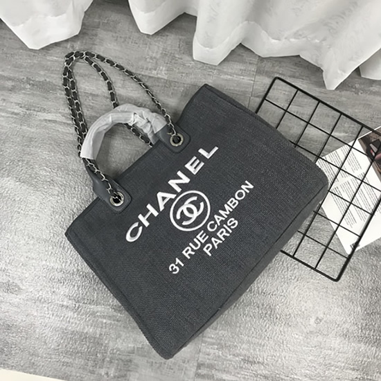 シャネル ドーヴィル ラージ トートバッグ グレー キャンバス シルバー金具 ch66942