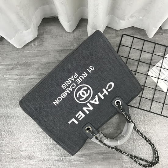 シャネル ドーヴィル ラージ トートバッグ グレー キャンバス シルバー金具 ch66942