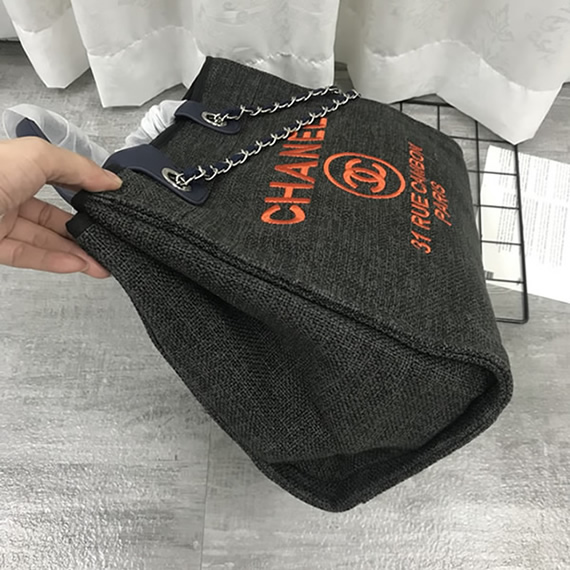 シャネル ドーヴィル ラージ トートバッグ チャコールグレー キャンバス シルバー金具 (オレンジロゴ) ch66942