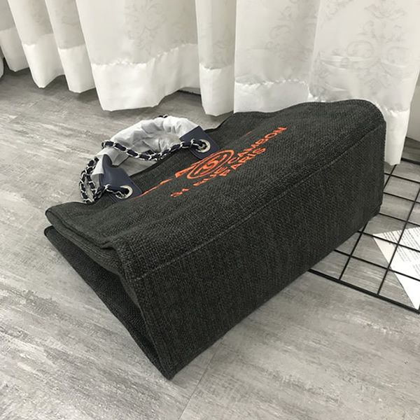 シャネル ドーヴィル ラージ トートバッグ チャコールグレー キャンバス シルバー金具 (オレンジロゴ) ch66942