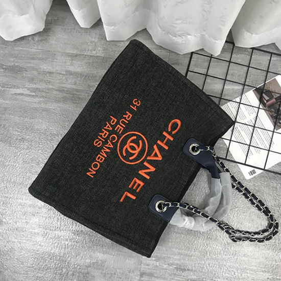 シャネル ドーヴィル ラージ トートバッグ チャコールグレー キャンバス シルバー金具 (オレンジロゴ) ch66942