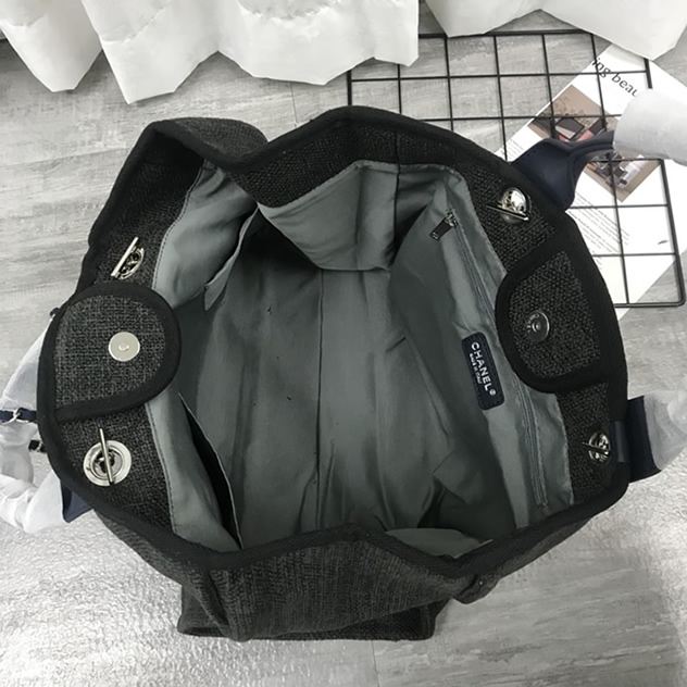 シャネル ドーヴィル ラージ トートバッグ チャコールグレー キャンバス シルバー金具 (オレンジロゴ) ch66942