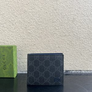 グッチ ggスプリーム キャンバス 二つ折り財布 ネイビー/ブラック ブルー金具 guca768248