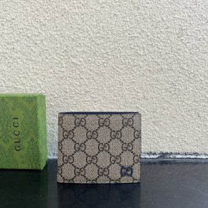 グッチ ggスプリーム キャンバス 二つ折り財布 ベージュ/ネイビー ブルー金具 guc768243