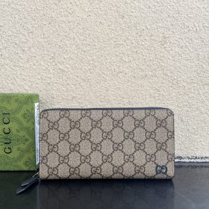 グッチ ggスプリーム キャンバス ジップアラウンドウォレット ベージュ/ネイビー ブルー金 guc856562