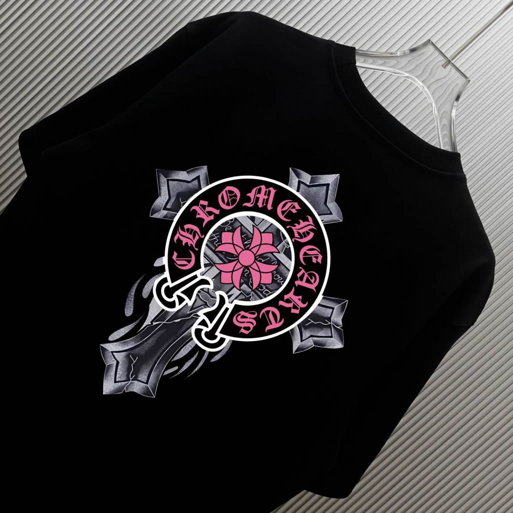 クロムハーツ フローラルクロス グラフィック tシャツ ブラック fs003