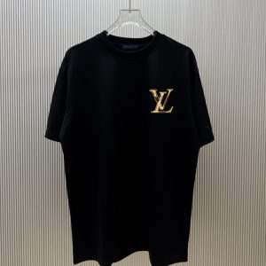 ルイ・ヴィトン lvロゴ エンブロイダリー tシャツ ブラック/ゴールド fs006