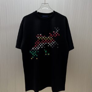 ルイ・ヴィトン lvロゴ エンブロイダリー tシャツ ブラック/ゴールド fs006 (复制)