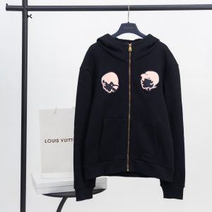 ルイ・ヴィトン フェイスパッチ ジップアップ フーディー ブラック fs012