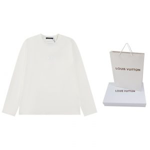 ルイ・ヴィトン lvイニシャル エンボス ロングスリーブ tシャツ ホワイト fs019