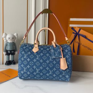 ルイ・ヴィトン スピーディ・バンドリエール 30 モノグラム・デニム ブルー m14430