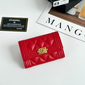 シャネル ボーイシャネル フラップ ウォレット キャビアスキン レッド a80603