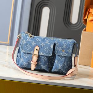 ルイ・ヴィトン デニム モノグラム ミニ アクセサリーポーチ ブルー m27602