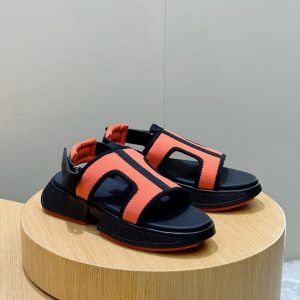 エルメス ゲット サンダル キャンバス オレンジ/ブラック shoes004