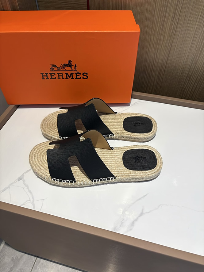 エルメス アンティグア サンダル エスパドリーユ ブラック shoes010