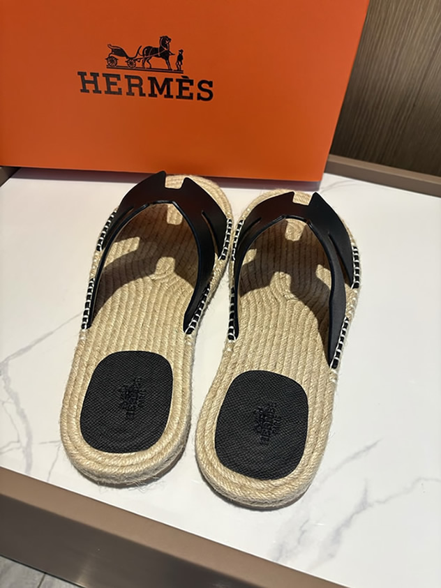 エルメス アンティグア サンダル エスパドリーユ ブラック shoes010