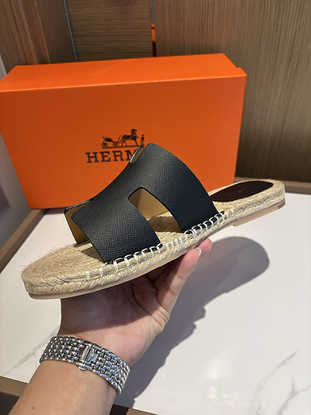 エルメス アンティグア サンダル エスパドリーユ ブラック shoes010