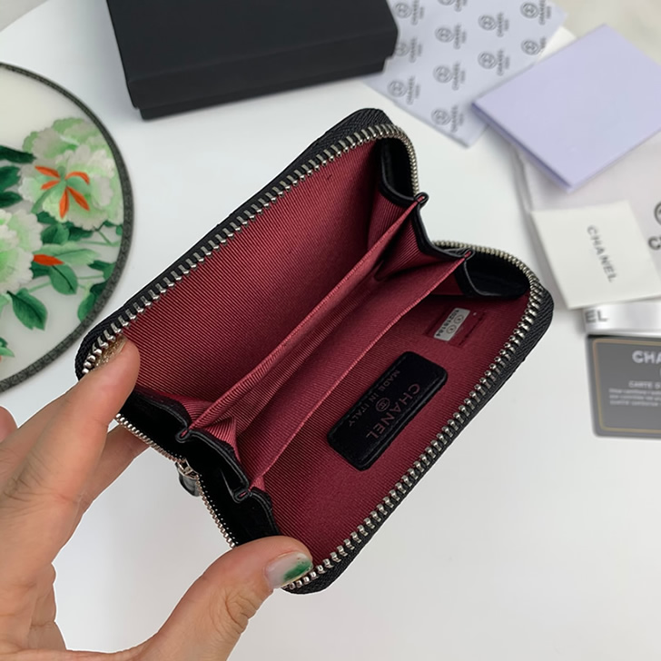 シャネル クラシック ジップ コインパース ラムスキン ブラック シルバー金具 chg69721