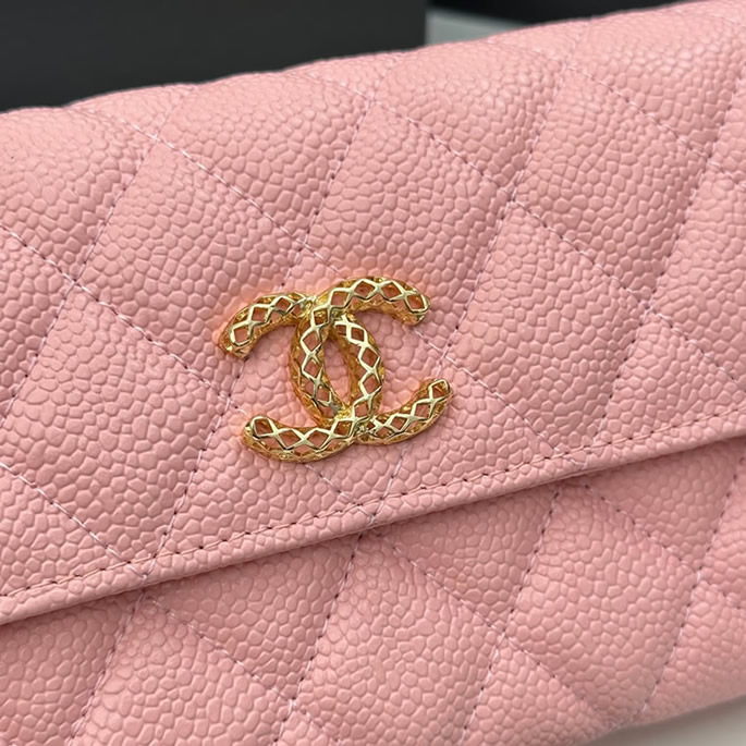 シャネル19 ロング フラップ ウォレット キャビアスキン ピンク ゴールド金具 chg8002