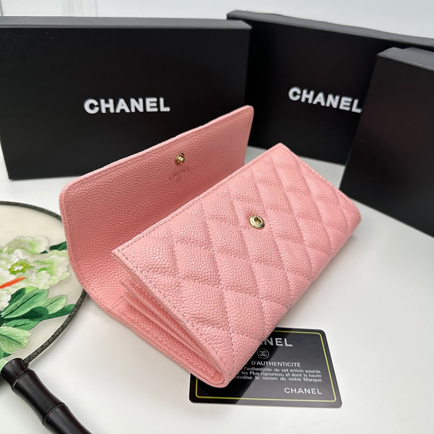 シャネル19 ロング フラップ ウォレット キャビアスキン ピンク ゴールド金具 chg8002