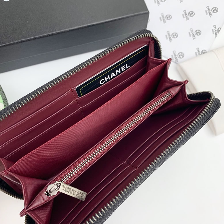 ボーイ シャネル ジップ ウォレット キャビアスキン ブラック シルバー金具 chg88711