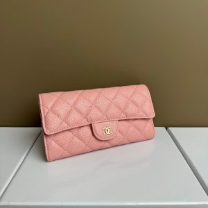 シャネル クラシック ロング フラップ ウォレット キャビアスキン ピンク ゴールド金具 chg50095
