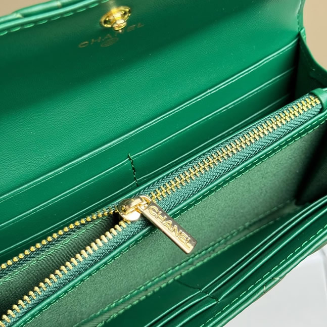 シャネル フラップ ウォレット ラムスキン グリーン g金具 chg2955