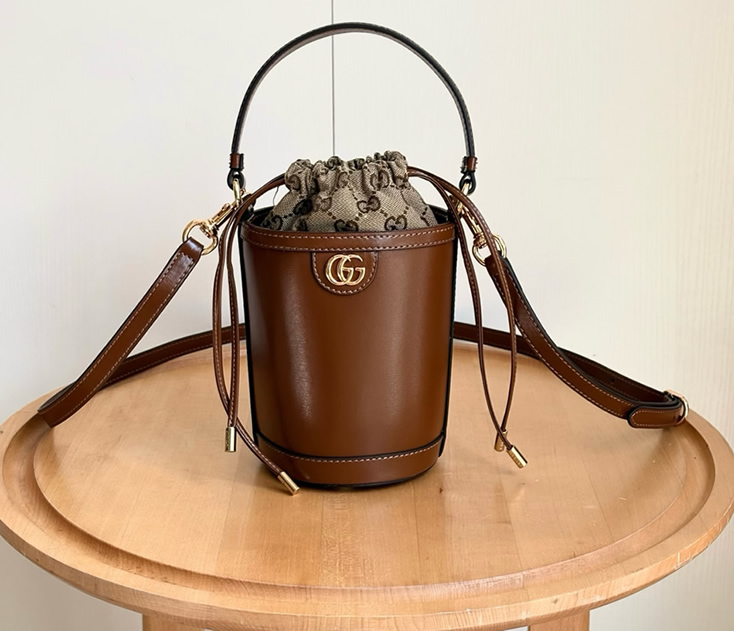 GUCCI アフロディテ ミニ バケットバッグ ブラウン レザー 760201