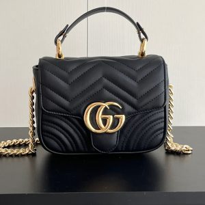 GUCCI GGマーモント ミニ トップハンドルバッグ ブラック レザー 811238