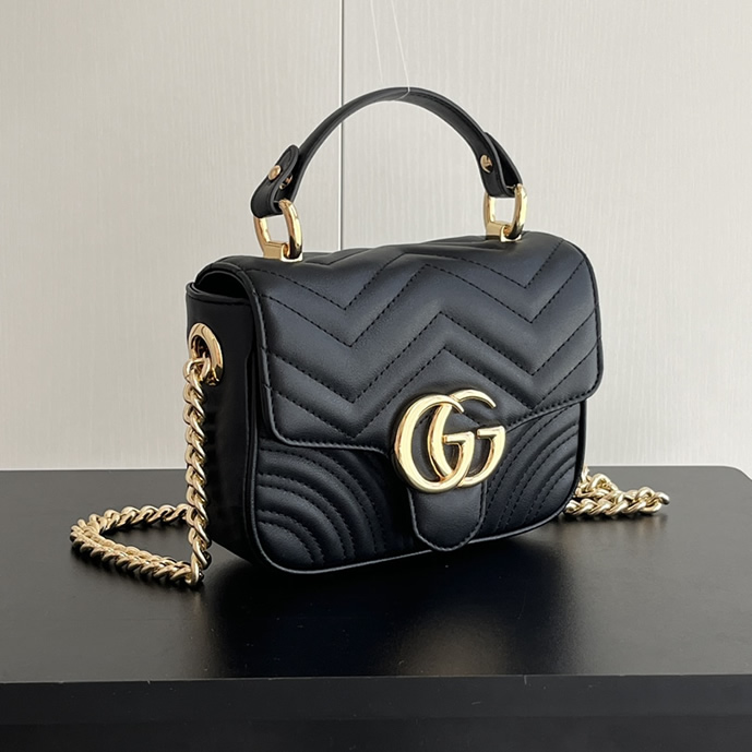 GUCCI GGマーモント ミニ トップハンドルバッグ ブラック レザー 811238 - 画像 (2)