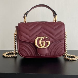GUCCI GGマーモント ミニ トップハンドルバッグ ボルドー レザー 811238