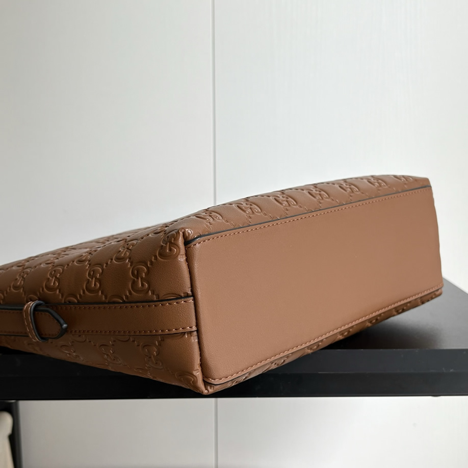 GUCCI グッチ シグネチャー レザー ミディアム トートバッグ ブラウン GU848881 - 画像 (6)