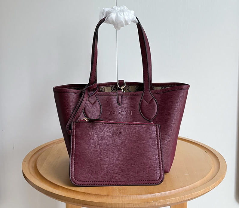 GUCCI グッチ リバーシブル レザー ミディアム トートバッグ ボルドー GU839124