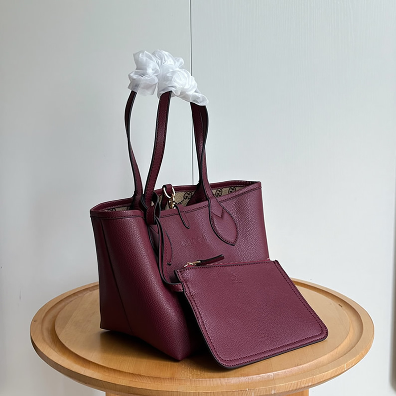 GUCCI グッチ リバーシブル レザー ミディアム トートバッグ ボルドー GU839124 - 画像 (2)