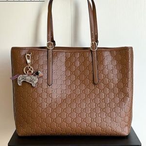 GUCCI グッチ シグネチャー レザー トートバッグ ブラウン GU847455