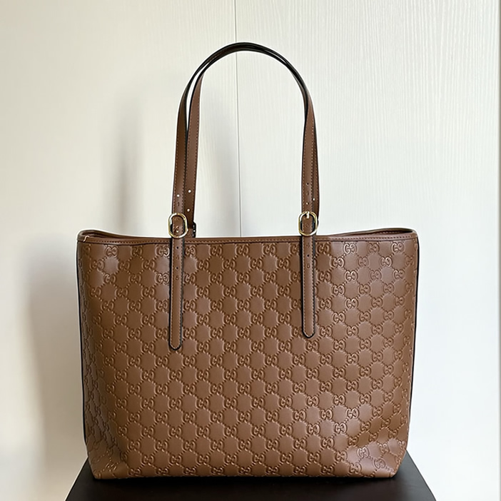 GUCCI グッチ シグネチャー レザー トートバッグ ブラウン GU847455 - 画像 (3)