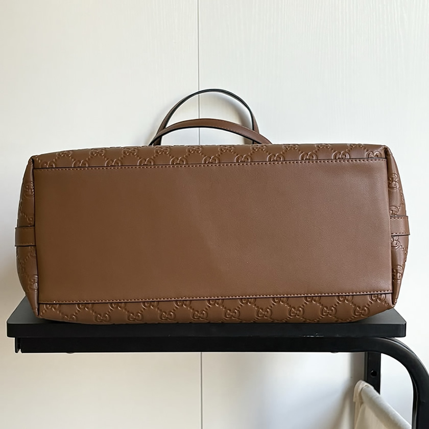 GUCCI グッチ シグネチャー レザー トートバッグ ブラウン GU847455 - 画像 (4)