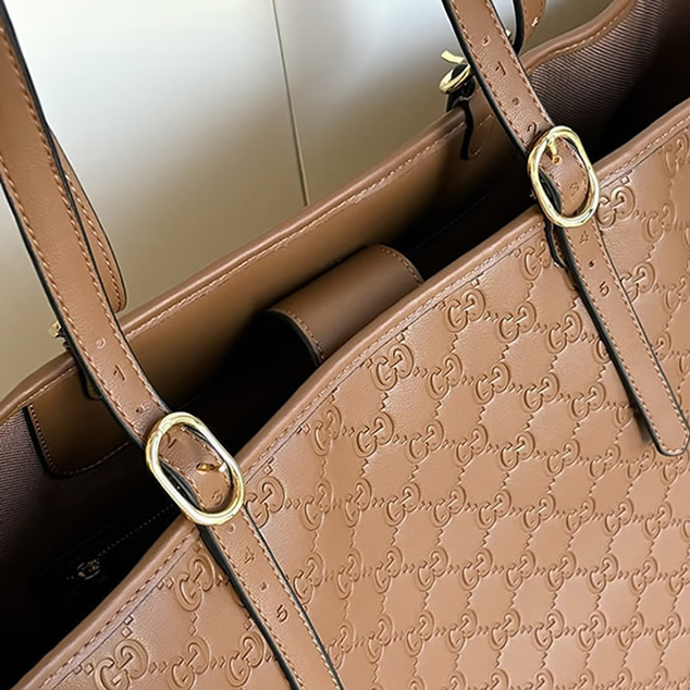 GUCCI グッチ シグネチャー レザー トートバッグ ブラウン GU847455 - 画像 (5)