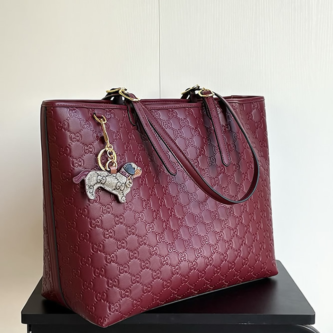 GUCCI グッチ シグネチャー レザー トートバッグ ボルドー GU847455 - 画像 (2)