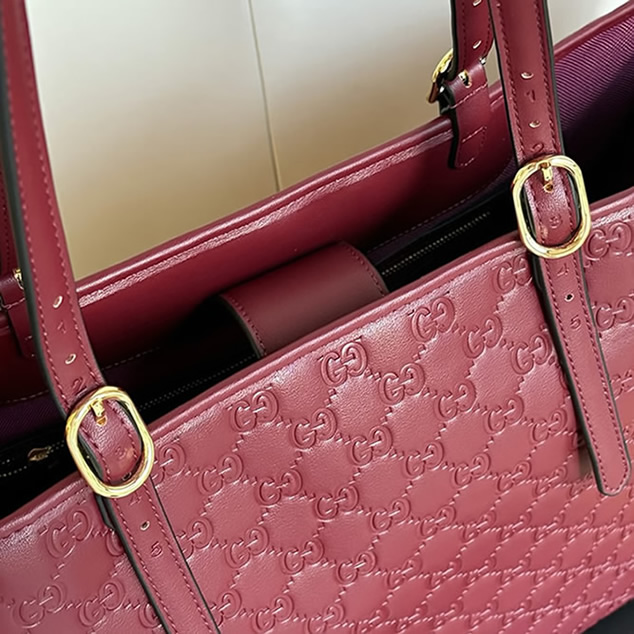 GUCCI グッチ シグネチャー レザー トートバッグ ボルドー GU847455 - 画像 (5)