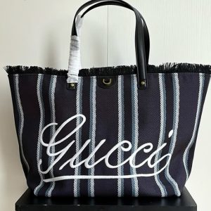 GUCCI グッチ ロゴ ストライプ キャンバス トートバッグ ネイビー GU818771